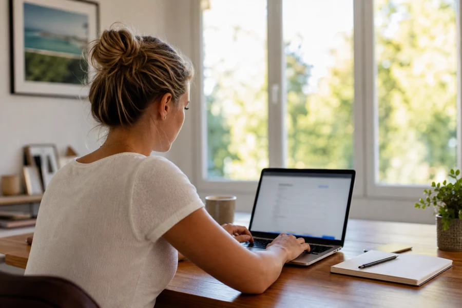 Signing up at a laptop in a home office