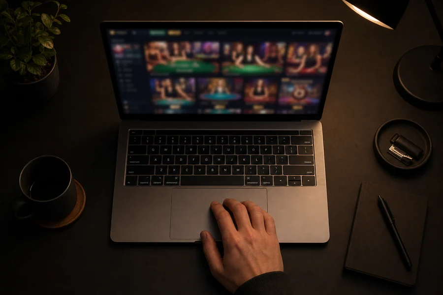 Navigating the casino lobby on a laptop
